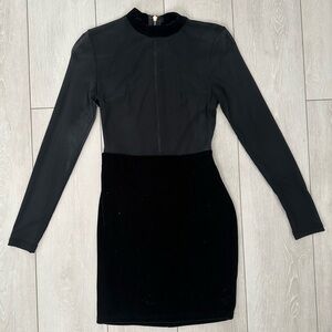 Black long sleeve sheer/velvet mini dress